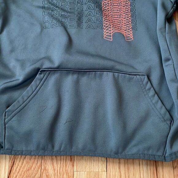 Under Armour Sweater Girls Medium Gray Orange Spell Out Logo Sweatshirt Hoodie - Picture 7 of 12